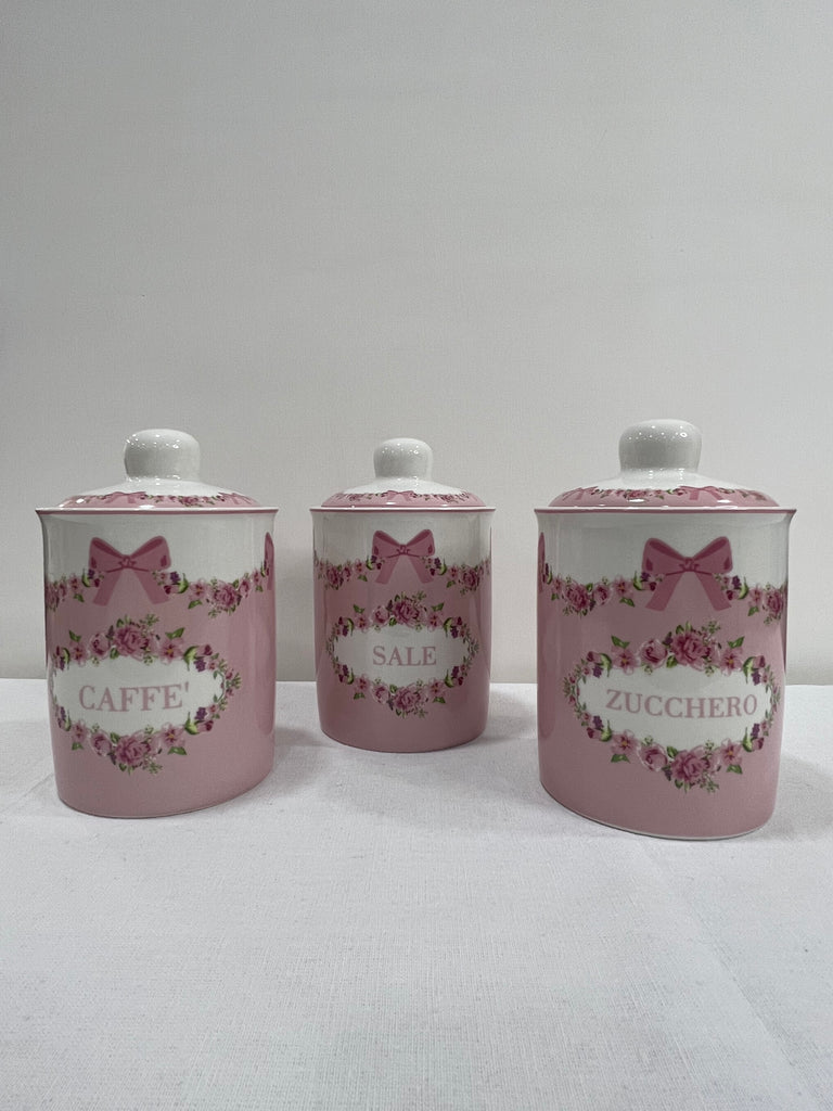 L'arte di nacchi Set 3 barattoli in ceramica con fiocco rosa shabby chic