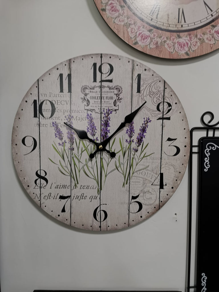 OROLOGIO da parete muro legno tema lavanda lavender cm.34 cucina sala shabby